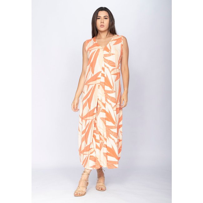 Vestido CabanaFree Longo Acará Malha Estampa Selvagem Laranja