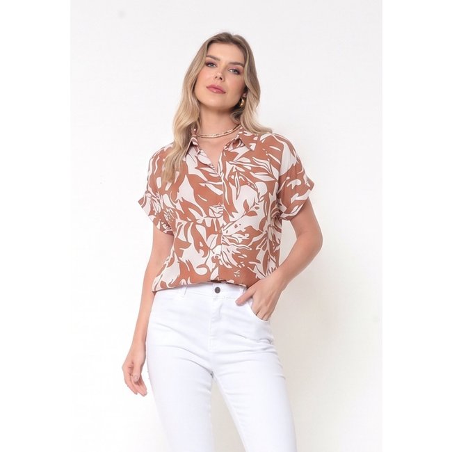 Camisa Intens Manga Curta Viscose Marrom