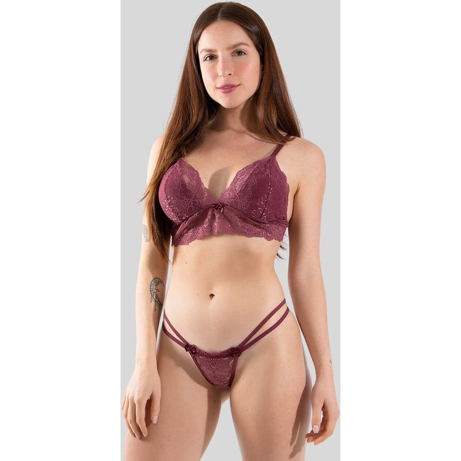 Conjunto Lingerie Kira Diluxo Rendado Sexy Vinho