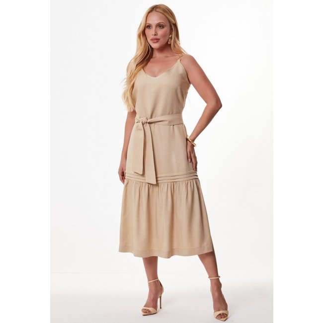 Vestido Mamorena Midi em Tecido Cora com Detalhe nas Alças