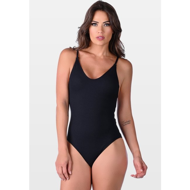 Maiô Summer Soul Com Bojo Alças Finas em Tecido Texturizado Preto