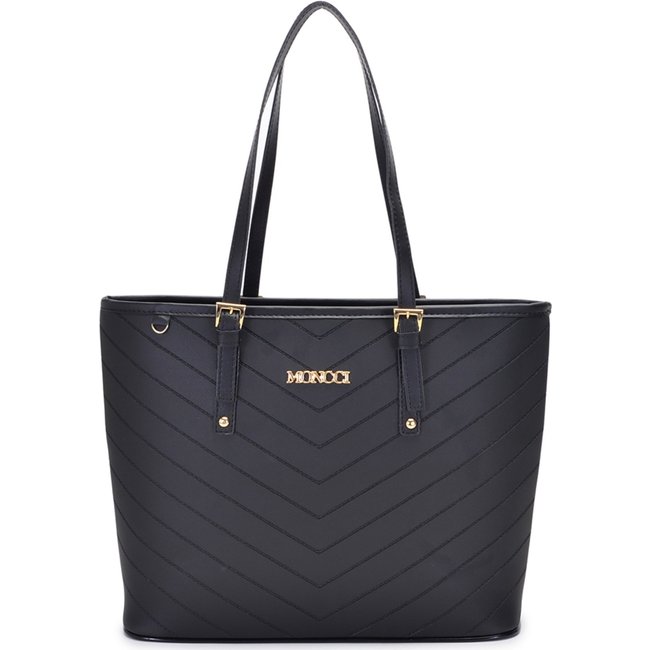 Bolsa Feminina Moncci Grande Ombro Forrada Fivela Roma Bordada Preta