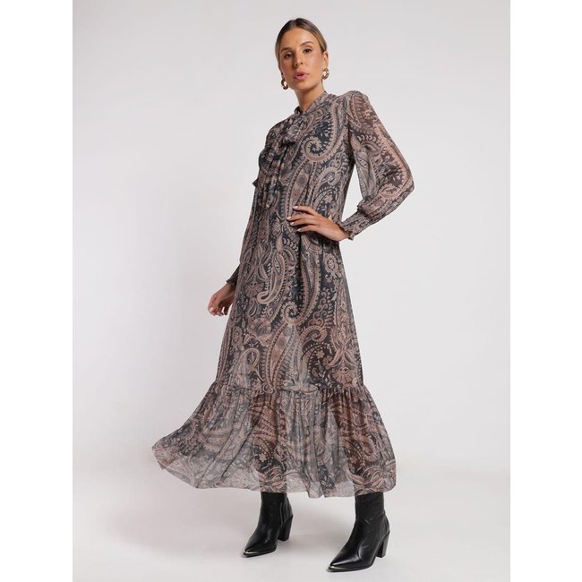 Vestido Tule Gola Laço Autentique Feminino PRETO