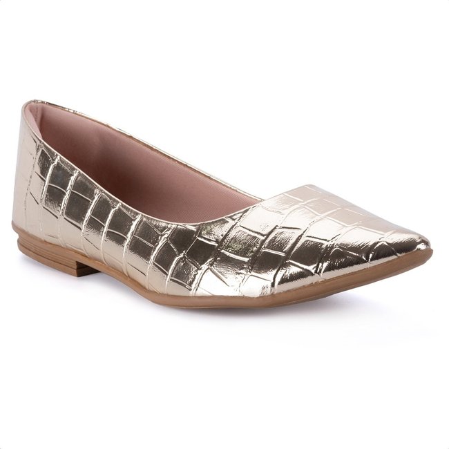 Sapatilha Feminina Animal Print Elegante Bico Fino Confortável Luxo Dourado