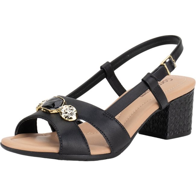 Sandália Feminina Salto Grosso Comfortflex 2557408 1457408 Preto