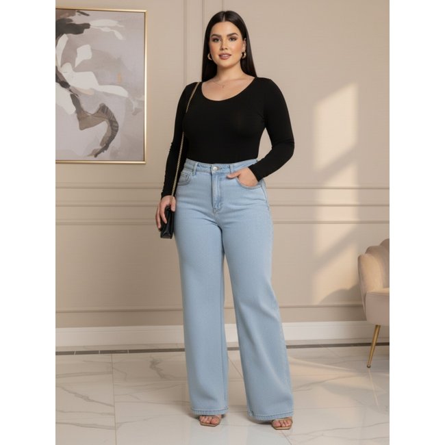 Calça Jeans Widleg Feminina Avec Casual e Basica Ideal Dia a Dia Azul