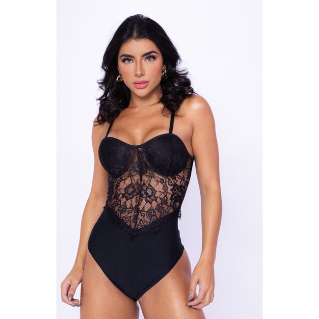 Body Renda Alcinha Transparência Preto Bernardys Preto