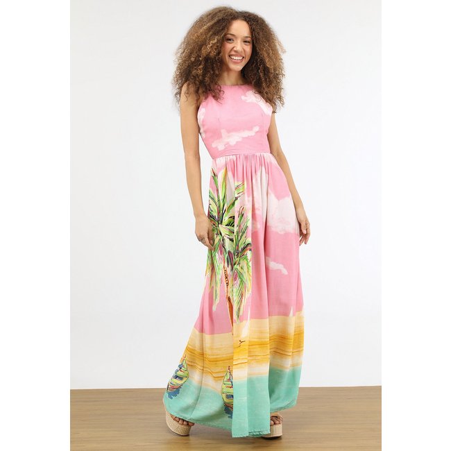 Vestido Feminino FARM Longo Estampa Tropical Rosa