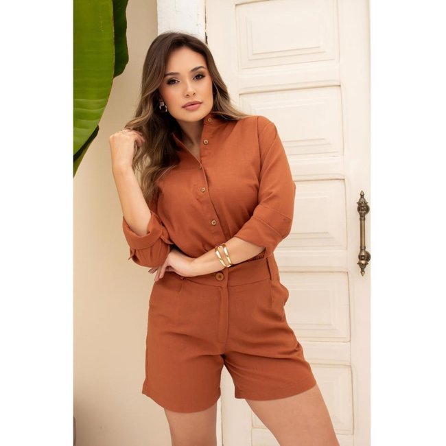 Camisa De Alfaiataria Feminina De Linho Levinha Confortável