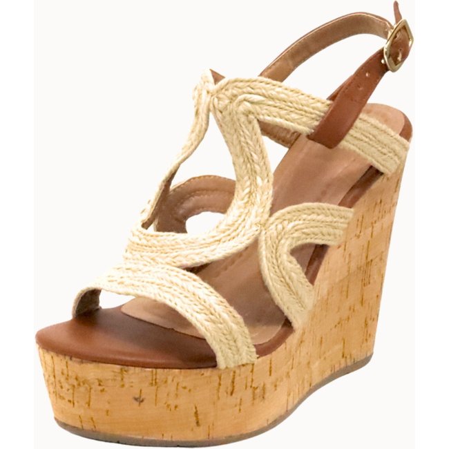 Sandália Anabela 4012 Corda e Cortiça Estilo Boho Chic