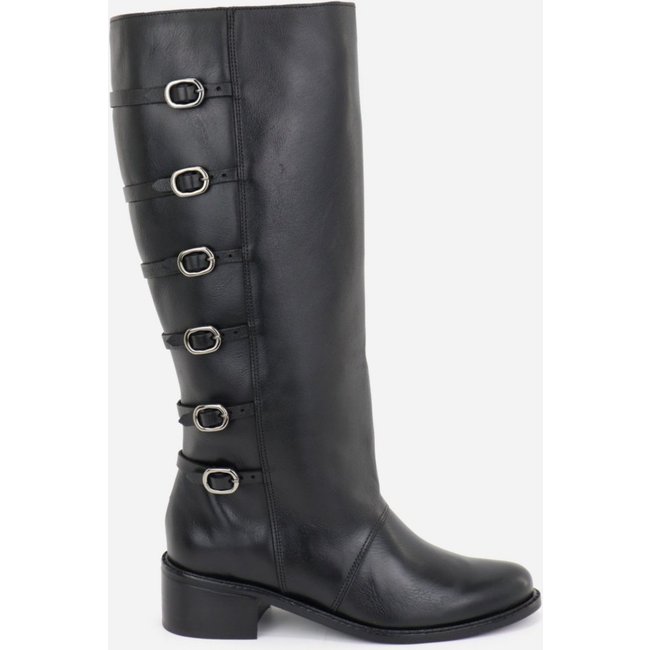 Bota Cano Longo Montaria Feminina Couro Legitimo Fivelas Ajustáveis Couro Conforto Preto