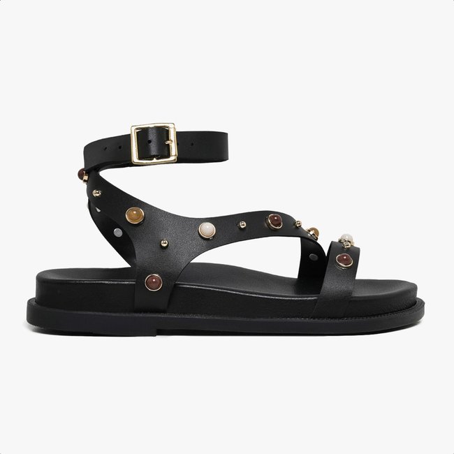 Sandália Papete Feminina Amarena Preto Detalhe Bold Acessories