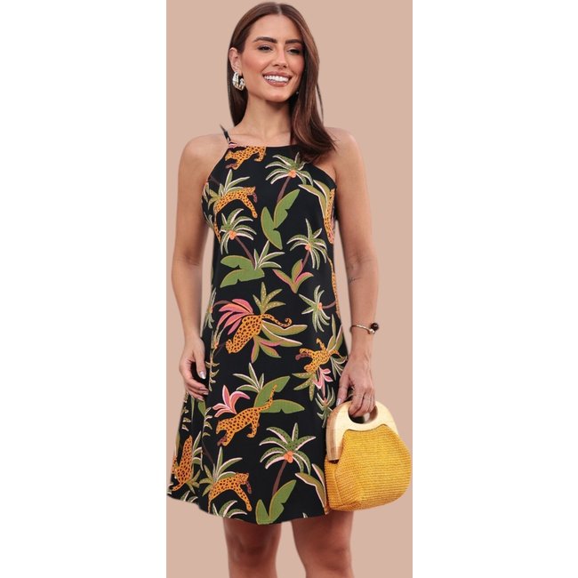 Vestido Curto Ícone Fashion Lenço Chic Estampa Noite no Cerrado
