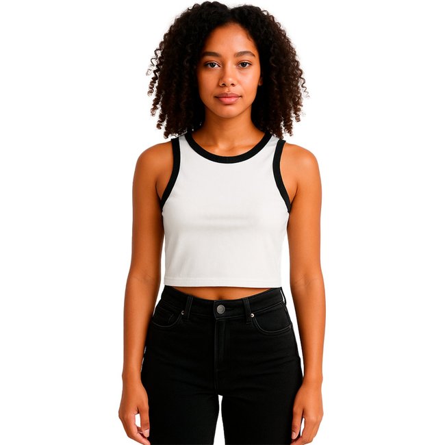 Cropped Regata Canelado Básico Bicolor Feminino