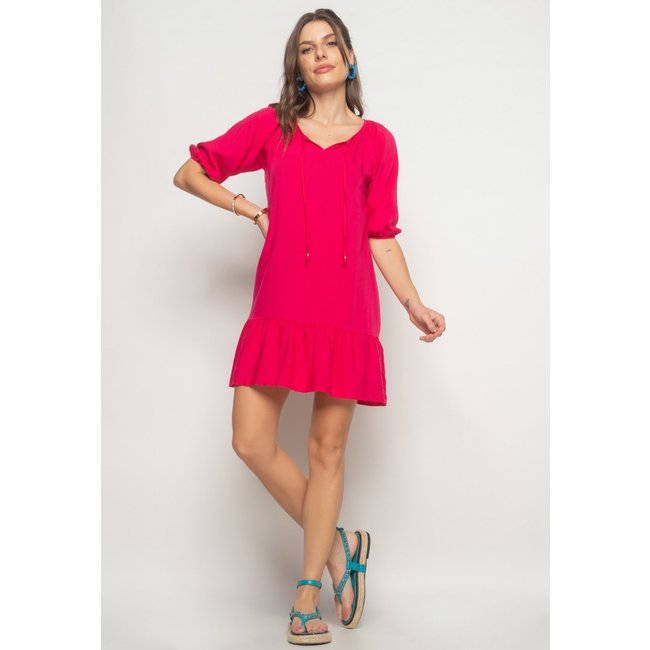 Vestido Curto Viscolinho Com Babado Salvatore Fashion Rosa
