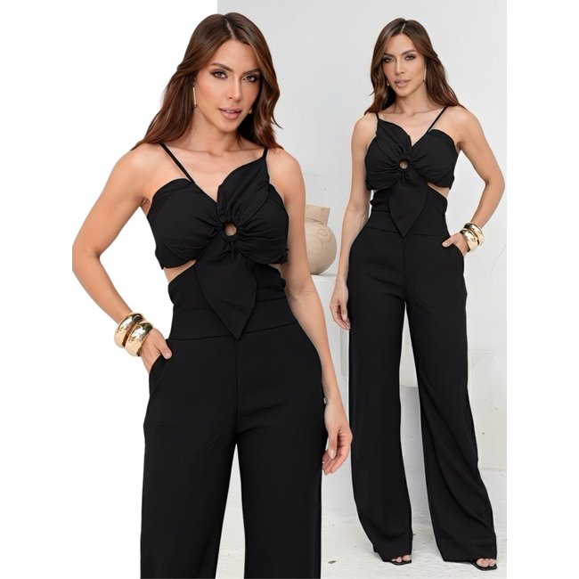 Macacão Feminino Divina Gata Longo Com Bojo Preto
