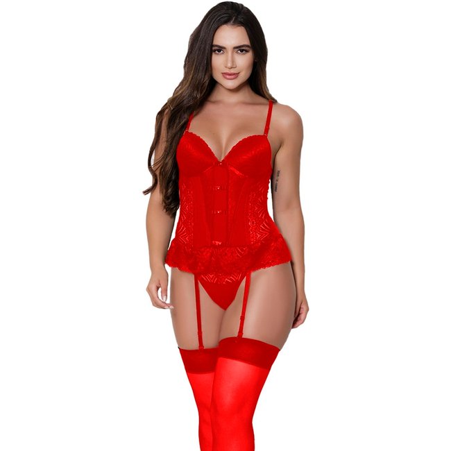 Espartilho Tetê Variedades Sexy Com Bojo Meia 7/8 Lingerie Calcinha Feminina Vermelho