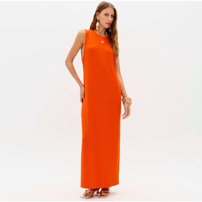 Vestido Super Midi Lança Perfume Friso Ve26 Laranja Feminino