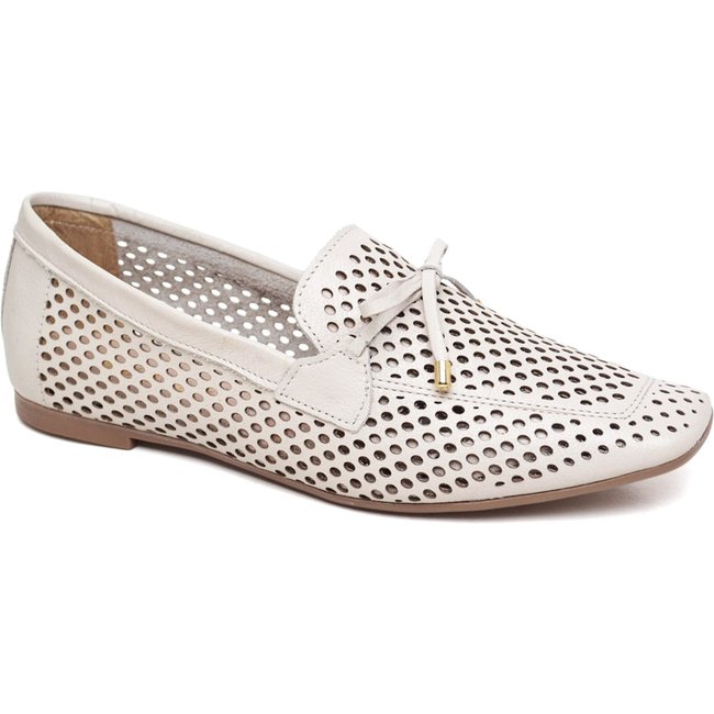Mocassim Feminino Em Couro Confortável Recortado a Laser 152 Off White