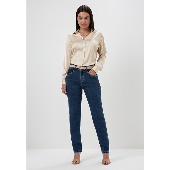 Calça Jeans Reta Slim Azul Escuro Safira