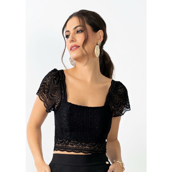 Cropped De Renda Preto Quintess