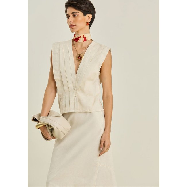 Blusa Maria Valentina Solta Decote V Sem Alça Padrão Off-white