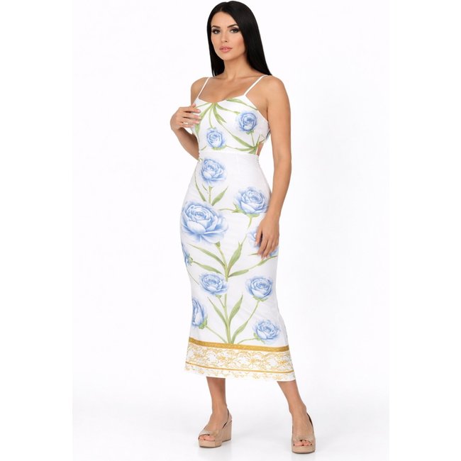 Vestido Midi D Bell Outlet Fashion Alcinha Estampado Branco