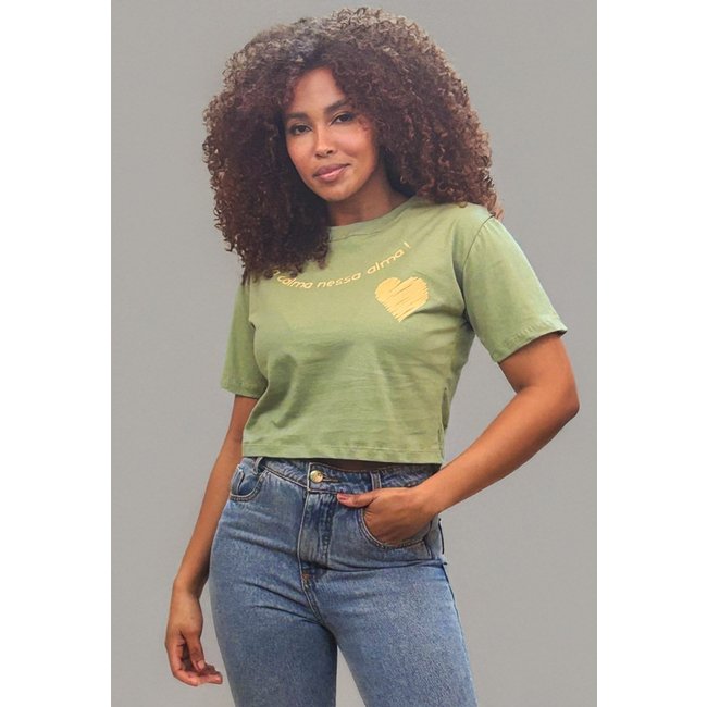 Blusa Cropped Cabanafree Algodão Manga Curta Verde
