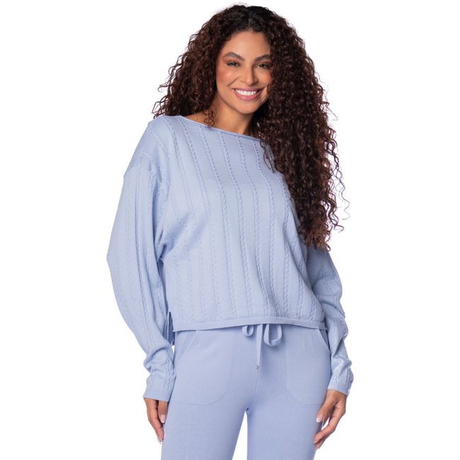 Blusa Feminina Biamar Algodão Manga Vazada Azul Claro