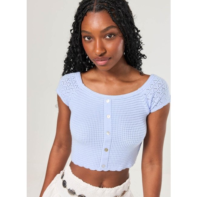 Cropped Azul Tricô Botões