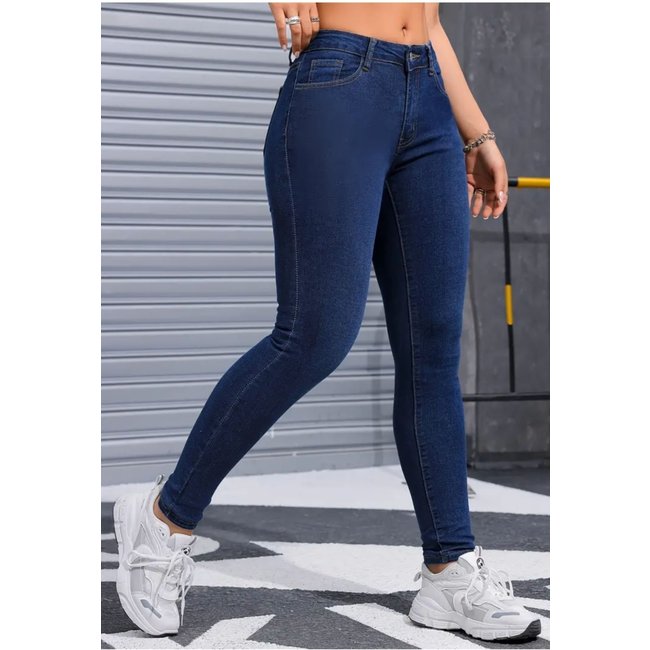 Calça Jeans Feminina Skinny Modela o Corpo Cintura Alta com Elastano Lavagem Escura