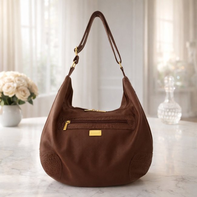 Bolsa Saco Meia Lua TopGrife Couro Marrom