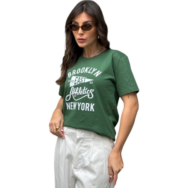 Camiseta Feminina Cianitas Verde Escuro Estampa Brooklyn