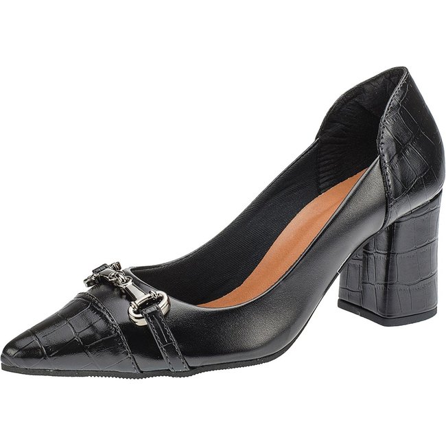 Sapato Lóris Shoes Feminino Scarpin Salto Alto Grosso Bico Fino 3043 Preto