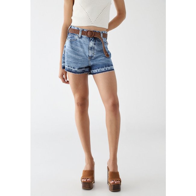 Short Jeans Feminino Colcci Barra Desfiada Azul Médio