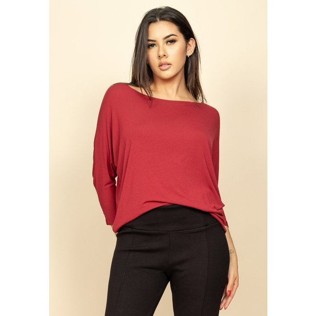 Blusa Morcego Ampla Manga 3/4 Bordô