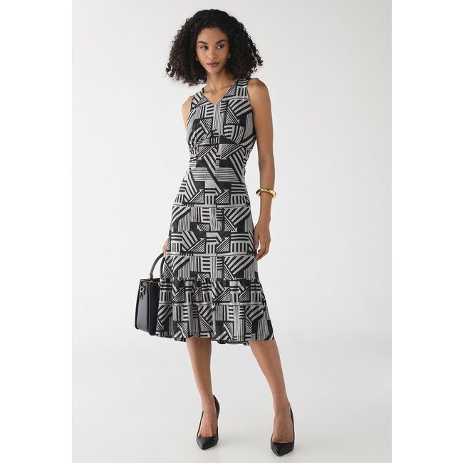 Vestido regata midi estampada em Malha Preto estampado
