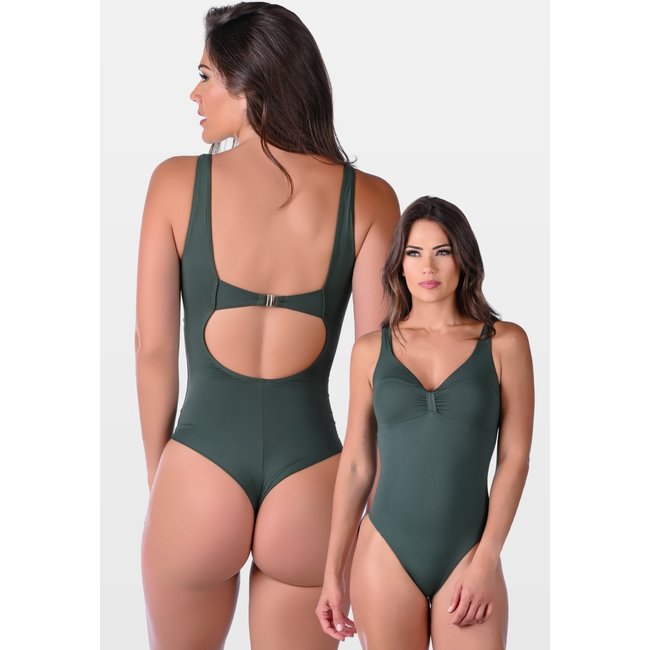 Maiô Fio Dental Duplo Summer Soul Decote V Com Bojo e Fecho Verde Escuro