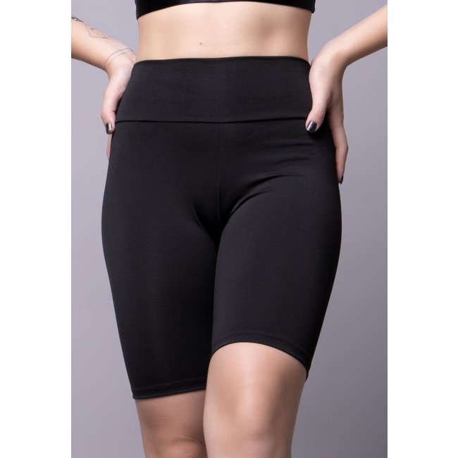 Bermuda Ciclista Suplex Short Cos Alto Cintura Alta De Academia Fitness Preto