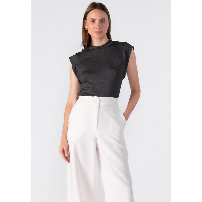 Blusa malha basica manga cavada Cinza