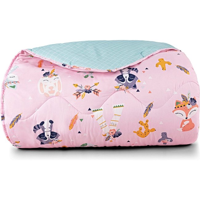 Edredom Cobertor Lutti Solteiro Dupla Face 200 Fios Raposa Foxy Rosa