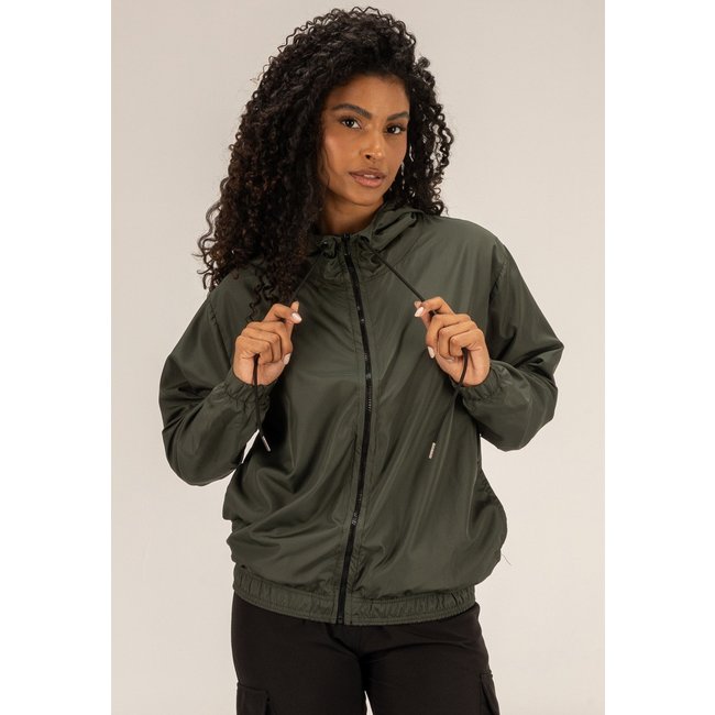 Blusa de Frio Corta Vento Esportiva Semi Impermeável Feminina Verde Escuro