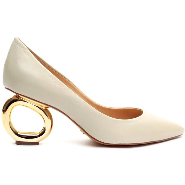 Scarpin Couro Off White Salto Vazado Cecconello 2201002-7