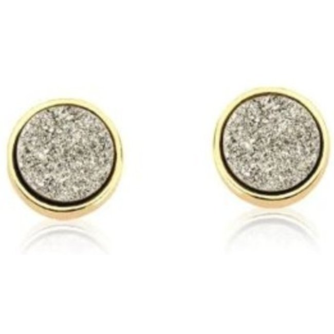 Infantil - Brinco Redondo com Pedra Natural Drusa Banhado a Ouro 18k Semijoia Ania Store