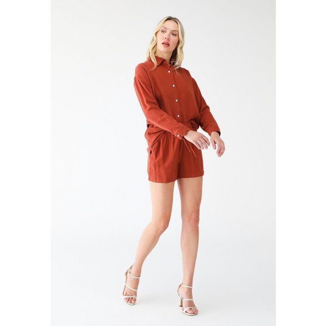 Conjunto De Linho Levosch Camisa e Shorts Terracota