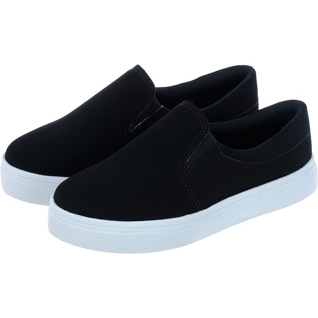 Tênis Feminino CM Calçados Confort Plataforma Slip On Liso Nobuck Preto