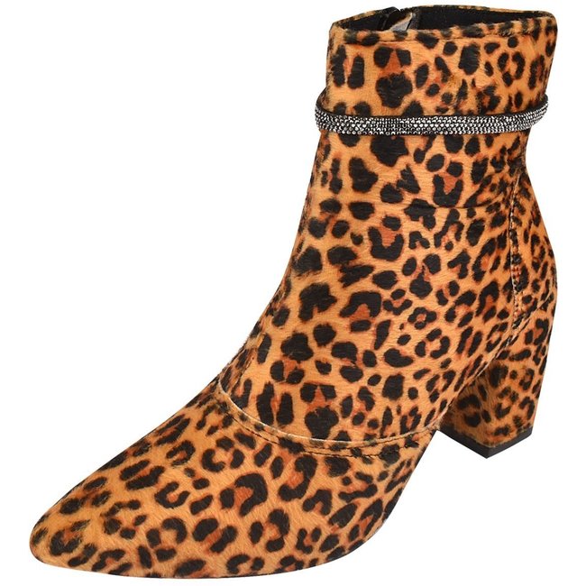 Bota Cano Curto Rosa Chic Calçados Bico Fino Salto Alto Zíper Brilho Strass Feminino Onça