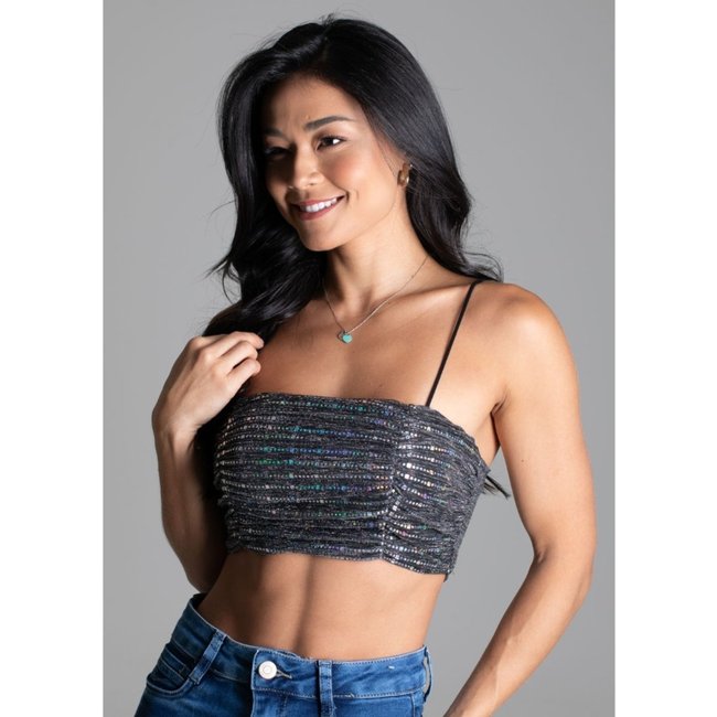 Sawary Fashion Top Brilho Com Franzido