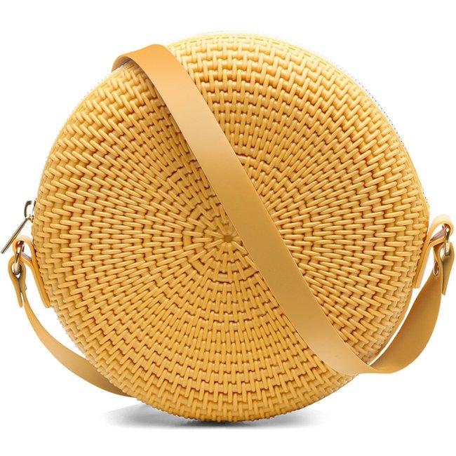 Bolsa Transversal Tiracolo Feminina Redonda Casual Pvc Mostarda