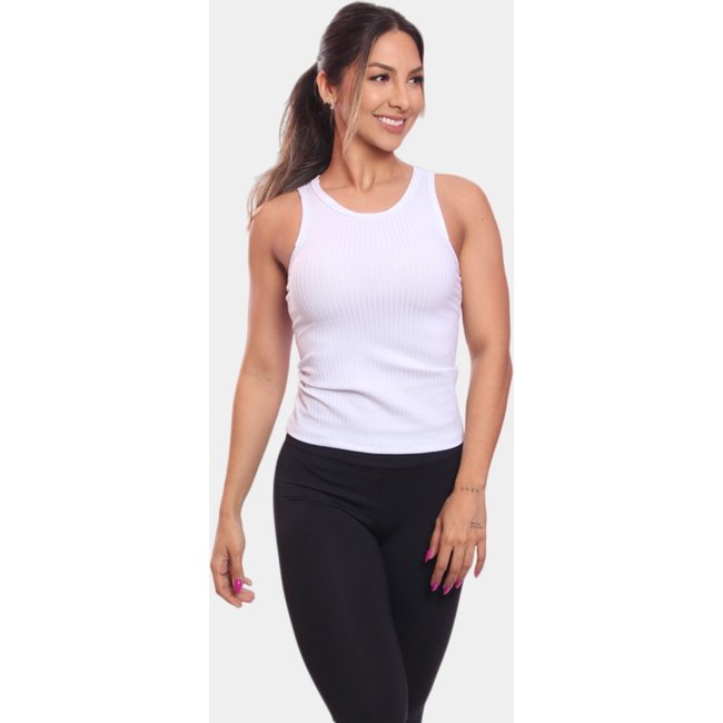 Regata Nadador Canelada Feminina Lisa Blusa Blusinha Básica Treino Academia Branca Branco